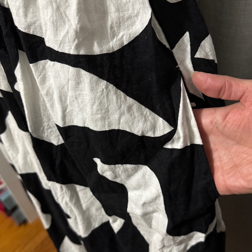 A & F Cotton Linen Maxi Dress-Black/White-Sz xs-Fitted Bodice-Pockets-ZipUp Back - Picture 5 of 13